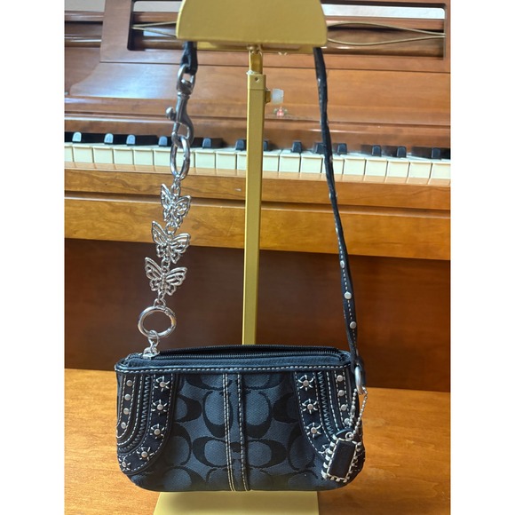 Coach Handbags - Coach‎ Signature Studded Wristlet Black Canvas Leather Y2K Mini Bag